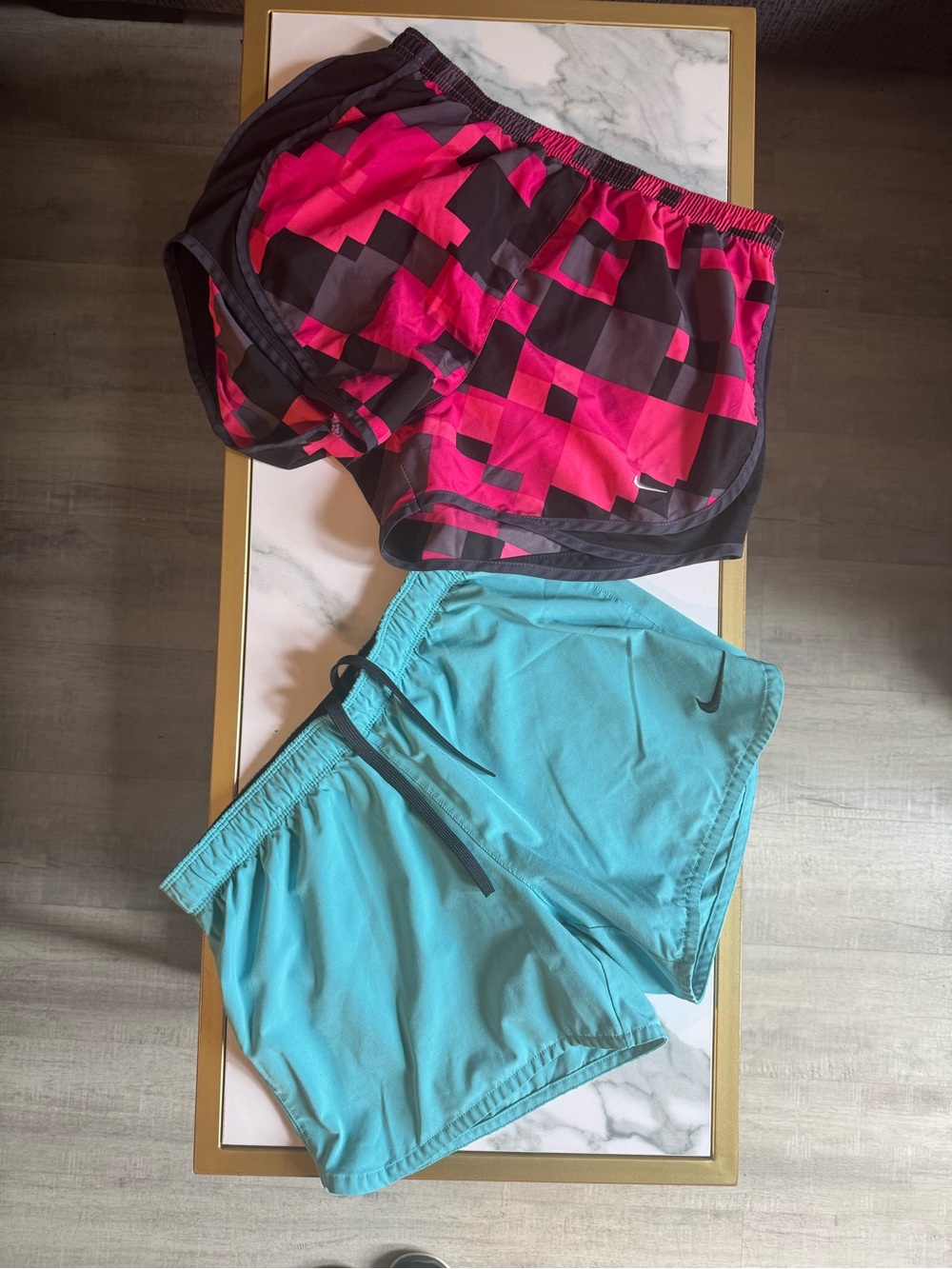 Nike Women’s Pink Geo & Aqua Athletic Shorts Set